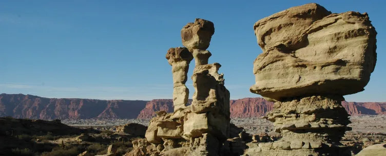 Prominent rock formations at Valle de la Luna in San Juan, Argentina